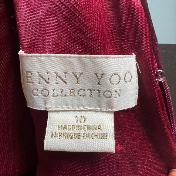 Jenny Yoo Deep Red Velvet Plunge Neck Sleeveless Gown - Picture 6 of 7